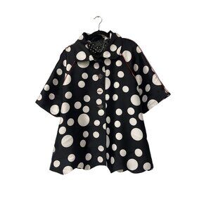 UBU Womens Jacket Size M Black White Polka Dots Button Front 3/4 Sleeve 405P NWO